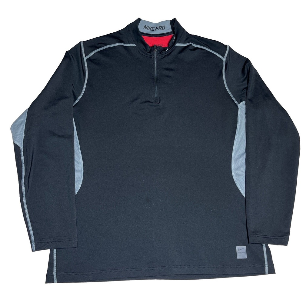 Nike Pro Dri Fit Neck Swoosh Mens Black Size XXL 1/4 Zip Pullover Shirt Golf